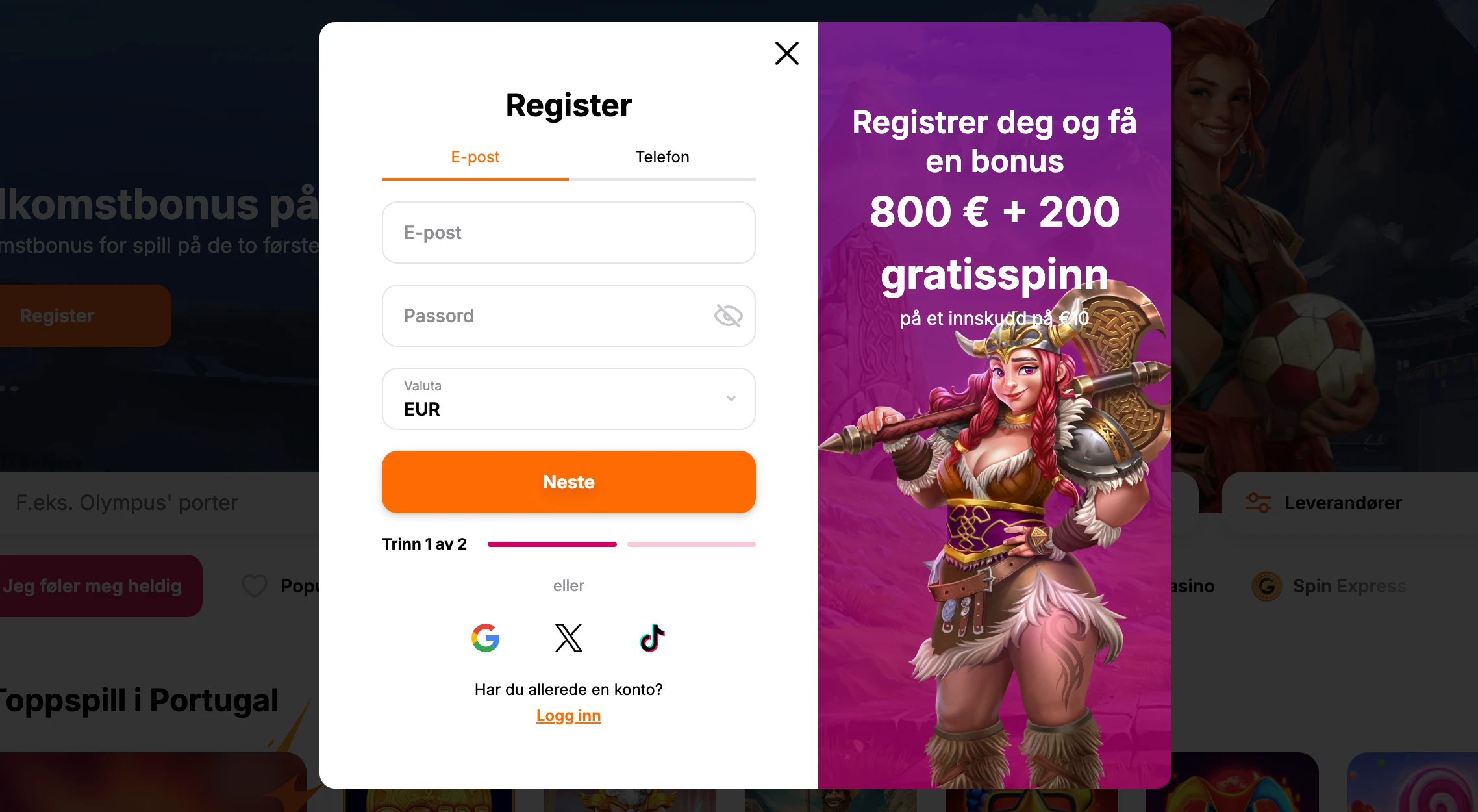 Registrering hos HitnSpin